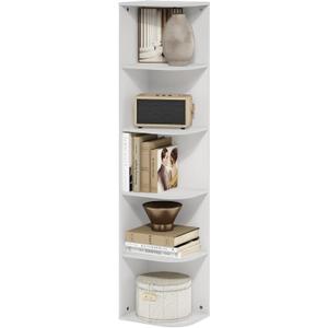 Furinno PASIR Book Shelf, 5-Tier Corner Bookshelf, Open Shelves Bookcase 9.3 x 12 x 51.7, for Living Room, Bedroom, Home Office, White