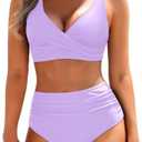 Yonique Women's Two Piece High Waisted Bikini Set Tummy Control Swimsuit Full Coverage Bathing Suit, Small