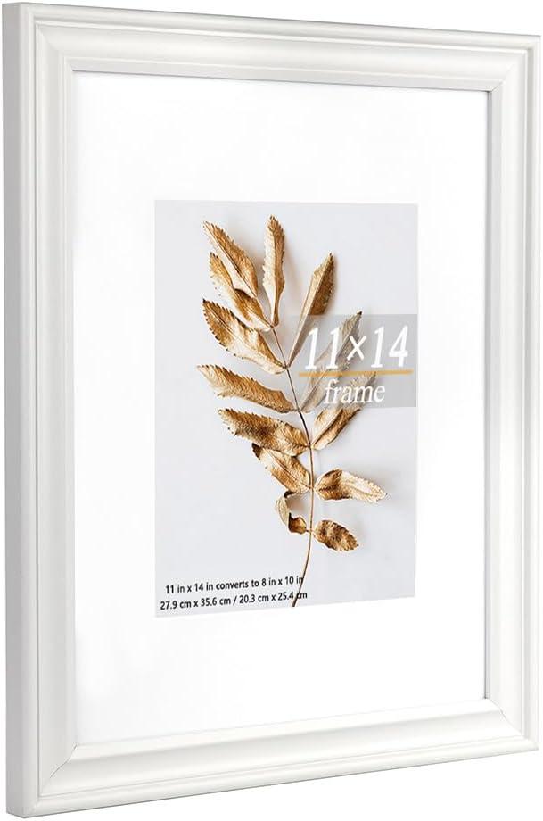 11x14 Picture Frames White,Display Photos 8x10 with Mat or 11x14 Without Inside,Horizontal and Vertical Display for Wall 1Pack
