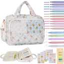 Bible Cover Case for Women Bible Study Supplies Christian Gifts for Women Church Camp Essentials Christian Bible Journaling Kit Quilted Large Bible Cover with Durable Handle (Spliced Flower, Large)