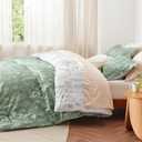 Bedsure Queen Comforter Set - Green Bed Set, 3 Pieces Cute Floral Bedding, 1 Soft Reversible Botanical Flowers Comforter and 2 Pillow Shams