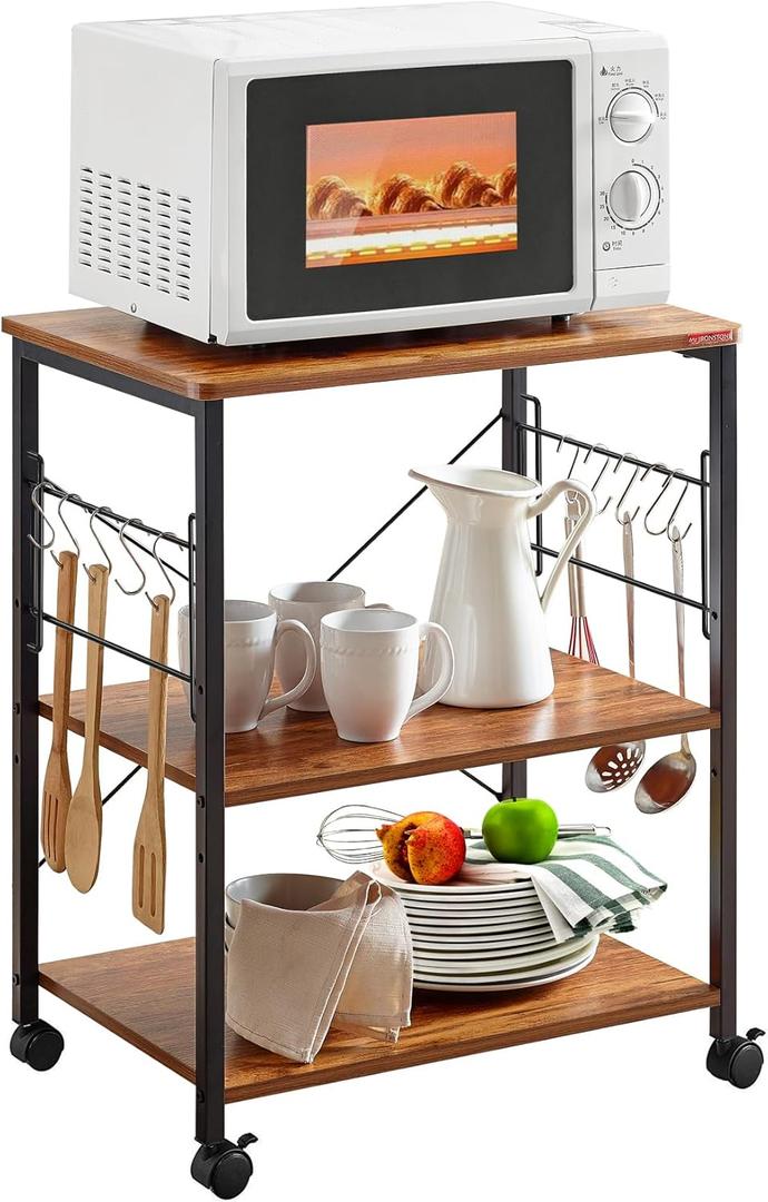 Mr IRONSTONE Microwave Cart 23.7'' for Small Space, 3-Tier Microwave Stand Coffee Cart Rolling Kitchen Utility cart on Wheels, Vintage