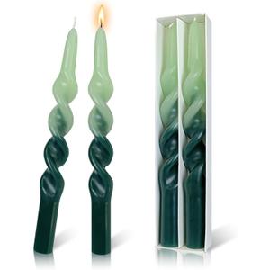 Sage Green Spiral Taper Candles 10 Inch - Handmade Twisted 2 PCS | Smokeless Unscented for Home Decor Wedding Party