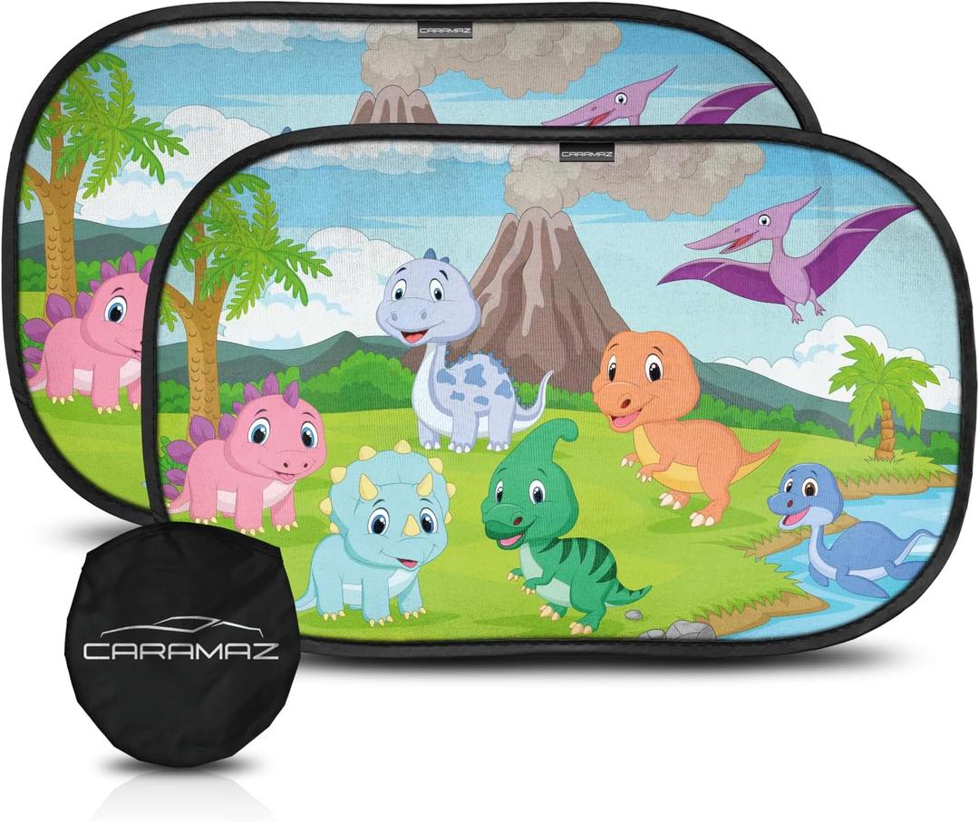 CARAMAZ Car Window Shade for Baby with Certified UV-Protection 2 Pack - 20"x12" (Dinoland)