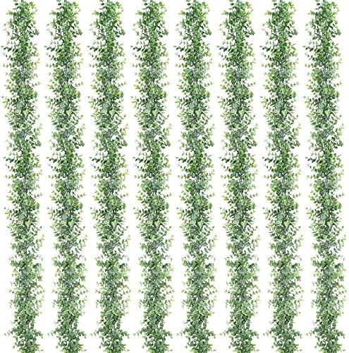 Dolicer 8 Pack Faux Eucalyptus Greenery Garland, 48FT Artificial Eucalyptus Leaves Vine, Fake Hanging Garlands Wedding Backdrop Arch Wall Table Party Decor (Grey Green)