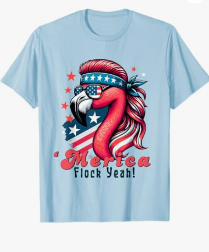 Merica Flock Yeah Funny Flamingo Mullet 4th of July Usa Flag T-Shirt (Small)