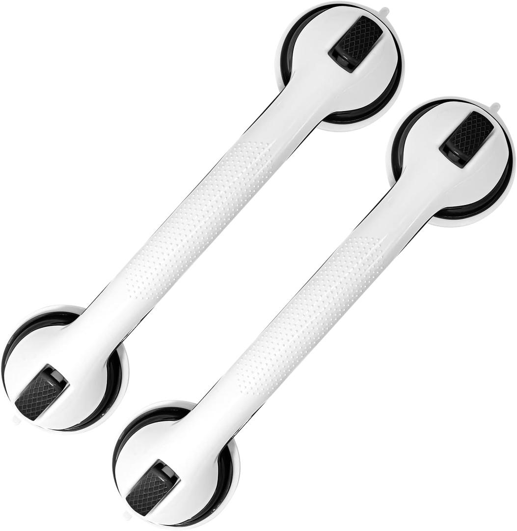 2-Pack Grab Bars for Bathtubs and Showers, 16 inch Shower Handle Suction Shower Bar, Safety Bars for Shower Chair, Bathroom Grab Bar for Senior No Drilling Removable (Black, 16 inch)