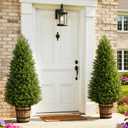 Artificial Cedar Topiary Trees, 4FT Cypress Shrubs Porch Decor | 2 Set Outdoor Indoor Faux Pine Plants, Realistic Fake Plant, Bushes for Home Front Door Offices Gardening Potted Plant Decor