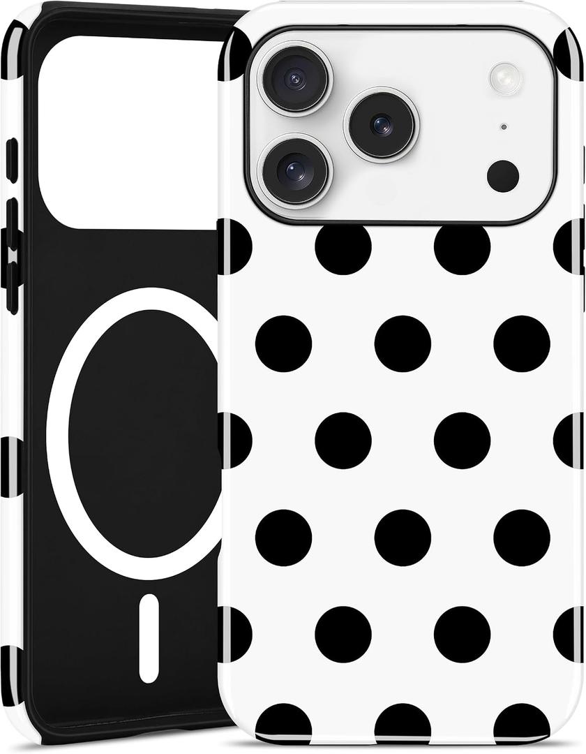 Magnetic Polka Dot Phone Case for iPhone 13 Pro, Compatible with MagSafe, Cute Big White Polka Dots Aesthetic Soft TPU and Hard PC Shockproof Protective Phone Cover for Women Girls-Shiny