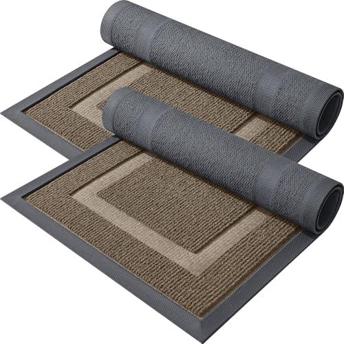 OLANLY 2-Pack Front Door Mats Indoor Outdoor Entrance, Waterproof All-Season All-Weather, Sturdy Natural Rubber, Fade Resistant, Low Profile, Easy Clean Patio Porch Entryway Mats, 47x32, Brown