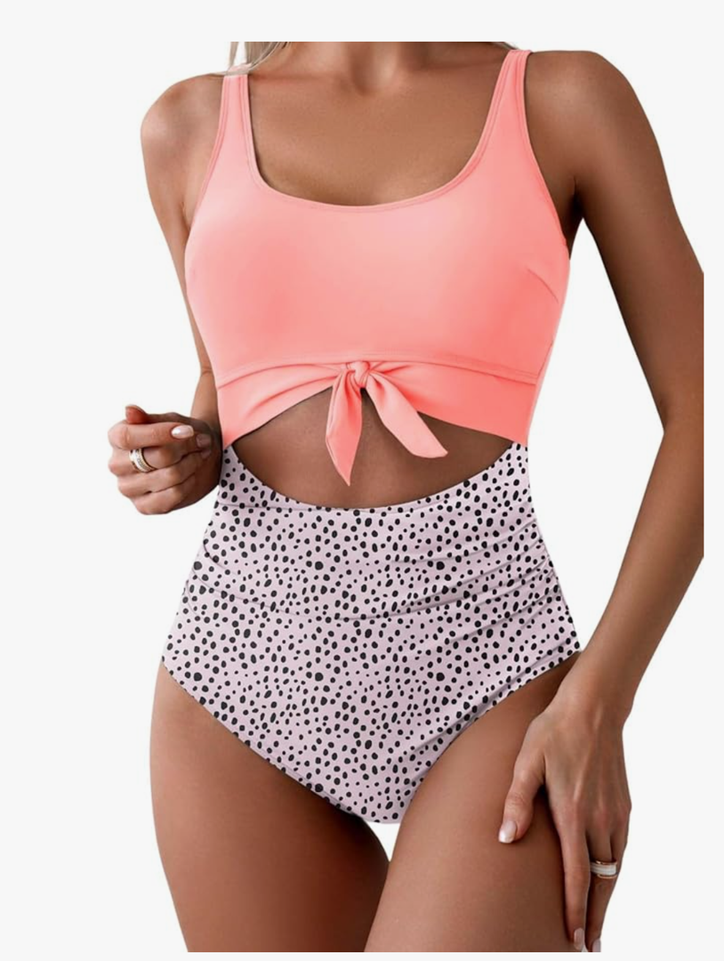 Eomenie Women's One Piece Swimsuit Tummy Control Slimming Bathing Suit Cutout Tie Knot Swimwear, size -L