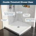 BreezeHug 36" x 36" Shower Base with Double Threshold and Center Drain Acrylic ABS Non Slip Shower Pan Base in White for Bathroom, 3.35 Inch Drain Outlet