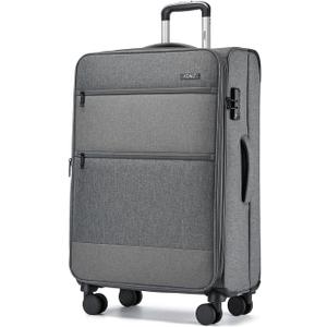 Kono 28 Inch Softside Expandable Checked Luggage with 8 Spinner Wheels TSA Lock Softshell Lightweight Business Travel Suitcase for Men and Women, Grey
