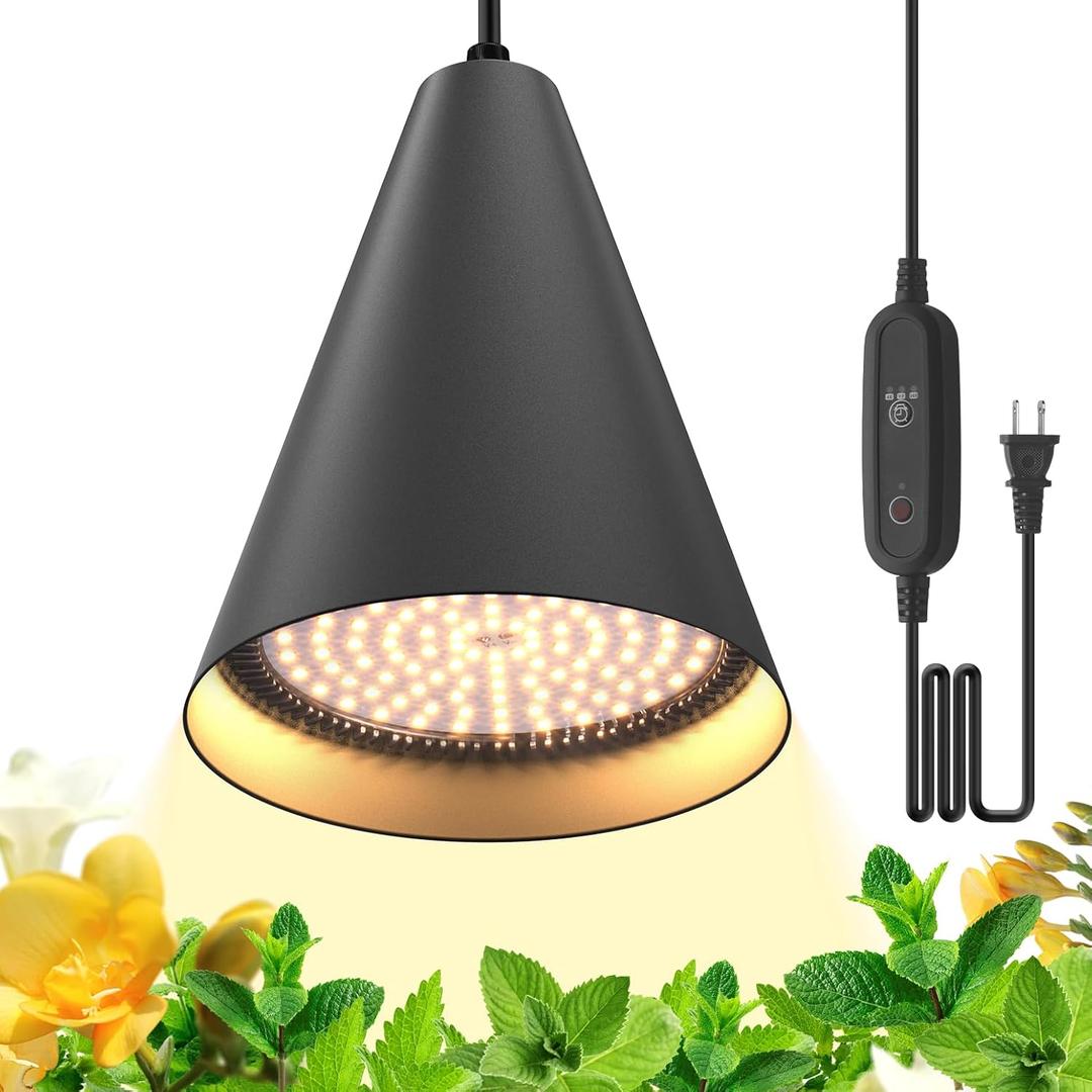 Bstrip Hanging Grow Lights for Indoor Plants, 25W Full Spectrum Hanging Plant Light with Timer &16.4FT Power Cord, 3000K Black Pendant Grow Light for Indoor Plant, Tall Plant Garden, Flowers, Greenhouse