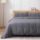 TOCOMOA Striped Duvet Cover Set 100% Natural Cotton Soft Comfy Breathable 3 Piece Grey and White Pattern Printed Comforter Cover Bedding Set (King 104"x90", Comforter Not Included)