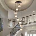 High Ceilings Long Chandeliers Modern Crystal Long Pendant Light,Long Raindrop Hanging Chandeliers,Hanging Flush Mount Chandelier Ceiling Light for Staircase Foyer Entryway 8 Lights