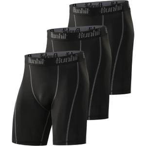 Runhit Compression Shorts Men Underwear Spandex Running Shorts Workout Athleticm 3X-Large, 3 Pack: Black Grey 