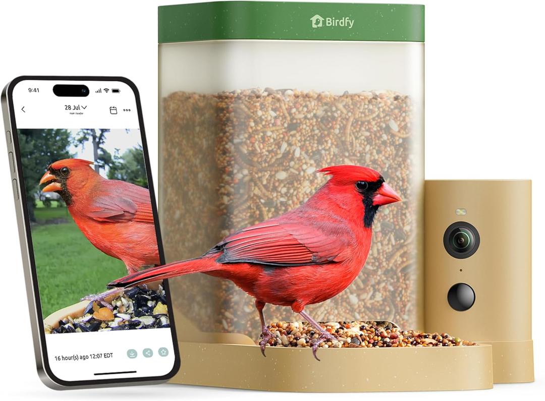 Birdfy Smart Bird Feeder with Camera for Rookie, Camera Bird Feeder Dual Night Vision, AI Recognition IP66 Waterproof for BirdLovers, 1.3L Capacity