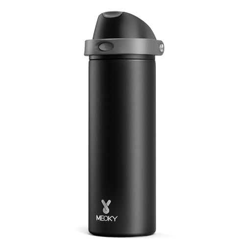 24 oz Insulated Water Bottle for Sports: Meoky Stainless Steel Water Bottle with 2-in-1 Straw and Spout Lid - Leak Proof, Cold for 24 Hours, Fits in Car Cup Holder, BPA-Free for Travel Gym, Night