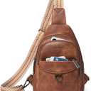 LATMAP 7L Sling Bag for Women Men Crossbody Belt Bag Small Travel Sling Backpack Anti Theft Chest Daypack Purse Faux Leather (Brown)