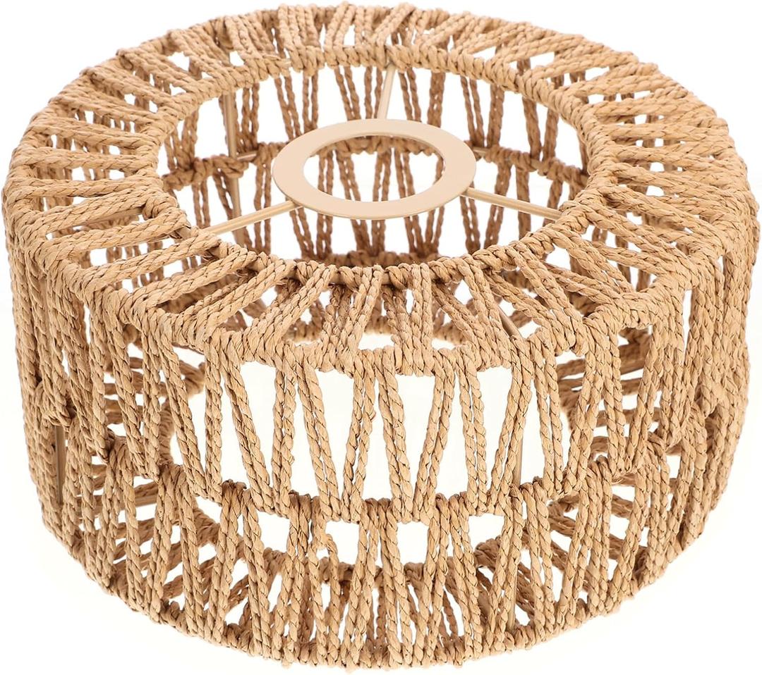 Luxshiny Straw Rope Lampshade Small 8.66 Inch Woven Rustic Ceiling Lamp Shade Replacement Cover for Pendant Lights Indoor Light Cover (22.00 x 22.00 x 11.00 cm, AS Shown)