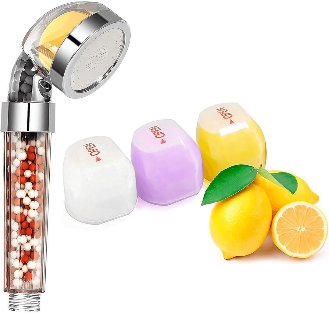 Vitamin C Shower Head Filter With 3 Pack Vitamin Scented Blocks, Handheld Head Aromatherapy Shower Head, Scented Shower Head Efficient Filter Chlorine & Fluoride (Lemon/Jasmine/Lavender)