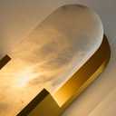 Alabaster Brass Oval Wall Sconce - Natural Spanish Stone Indoor Lighting Fixture - Luxury Modern Gold Dimmable Sconces with Bulb - Elongated Brushed Vanity Light for Bathroom Bedroom Living Room Decor, 1 Pack