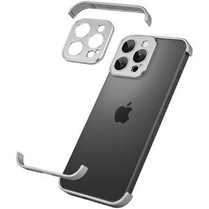 aidvaia Metal Frameless Phone Case Compatible with iPhone 16 Pro Phone Models with Camera Lens Protector Metal Shockproof Phone Cover Minimalist Yet Protective Bumper Shell (Metal-Titanium Gray)