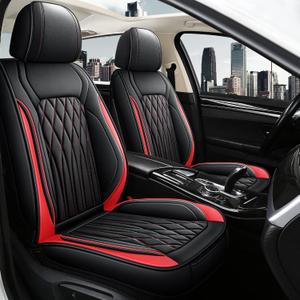 Pariitadin Leather Car Seat Covers Front Pair, Waterproof Faux Leather Seat Covers for Cars, Non-Slip Car Interior Covers Universal Fit for Most Cars Sedans Trucks SUVs, Black/Red Line