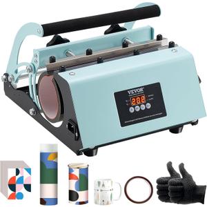 VEVOR Tumbler Heat Press Machine, 11-30oz Mug Press, Heat Up Fast and Even, Tumbler Press with Sublimation Paper, Tape and Gloves, Temp and Time Setting, for Sublimation Tumblers, Cups, Mugs, Green