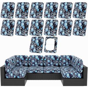 hyha 14Pcs Patio Cushion Covers, Stretch Outdoor Couch Cushion Covers, Washable Outdoor Chair/Sofa Slipcovers for Patio Furniture Cushions Protector with Elastic Bottom(Bluebell,Cover Only)