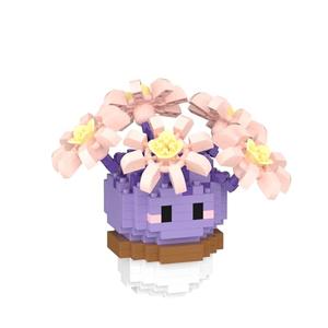 Jollcnoia Purple Peony Star Mini Cute Cactus Succulent Plants Bonsai Building Toy Potted Plant Blocks Particle Flower Botanical