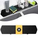 COBETE Kitchen Sink Splash Guard, 24in Faucet Mat Splash Catcher, Handle Drip Catcher Tray, Multipurpose for Kitchen Dish Drying Mats Sponge Holder and Bathroom Countertop Protect (Black)