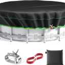 18 Ft Round Pool Cover, Solar Cover for Above Ground Pools, Heavy Duty Swimming Pool Cover Protector with Winch and Cable, Strong Tear Resistant Winter Pool Cover Ideal for Waterproof and Dustproof (Black-Green)