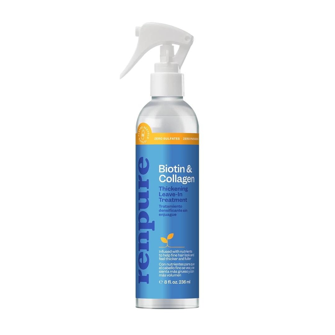 Renpure Biotin & Collagen Leave-In Conditioner Treatment, For a Fuller, Thicker Look That Shines, Biotin Hair Spray Leave In Conditioner For Fine, Thin or Limp Hair, Vitamin B7, Collagen - 8 Fl Oz (Blue)