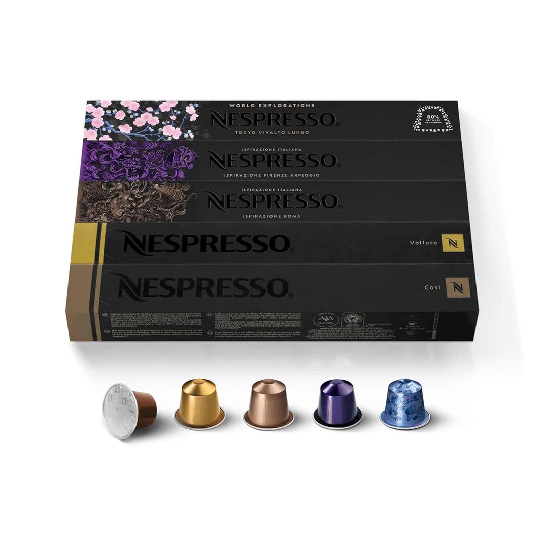 Nespresso Capsules Original Line, Ispirazione Variety Pack, Mild, Medium, Dark Roast Espresso Coffee, 50 Count Espresso Coffee Pods (EXP 06/30/26)