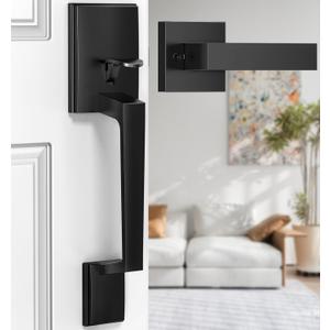 Brightify Black Front Door Handle, Modern Exterior Door Handle with Passage Lever, Front Entry Door Handle No Lock, Reversible for Left & Right Hand Door, Lower Half Grip