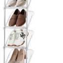 SMILHELTD Vertical Shoe Rack 8 Tiers  Narrow Space Saving Clear Sneaker Storage, Tall Slim Organizer with Triangle Stability & 45 Tilt, for Entryway Garage Closet, Transparent Black, 10.4"W x 64.5"H