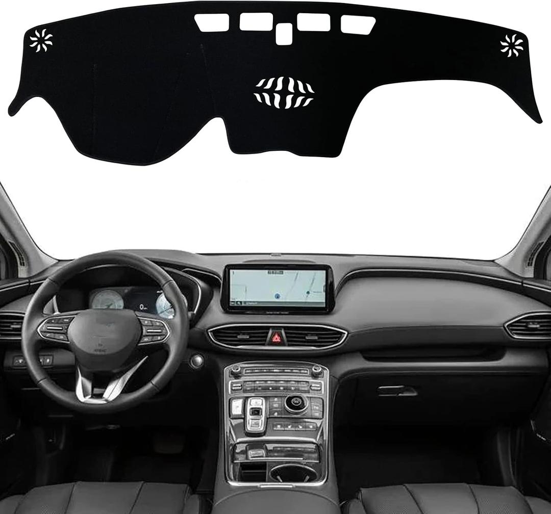 Dash Mat Cover Custom Interior Center Console Compatible with Hyundai Santa Fe SUV SE SEL Limited 2019 2020 2021 2022 2023 Dashboard mat Covers Accessories (Black Trim)