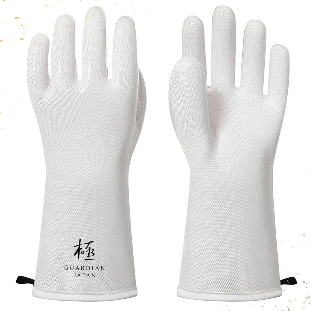 Premium Liquid Silicone Oven Gloves  Food Grade, Heat Resistant Gloves for Cooking, Grilling, Baking, and BBQ | Designed in Japan (Large, -Kiwami-white)
