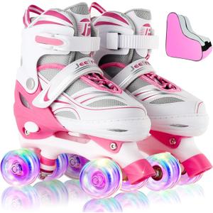 Adjustable 4 Size Kids Roller Skates With Light up Wheels for Girls Ages 5-8-12, Safe and Fun Illuminating Skates for Kids, Toddlers, Boys (Medium)