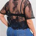 Floerns Women's Plus Size Lace Mesh Sheer Blouse Crew Neck Short Sleeve Crop Top (XL)