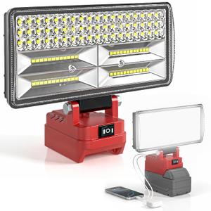 96W 12000LM LED Work Light Compatible with Milwaukee m18 18V Battery, Cordless Work Light 2 USB Charging Port, 145 Adjustable Angle Portable Home Light Accessory Flashlight (Battery NOT Included)