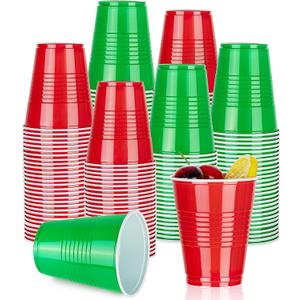 12 Oz Christmas Red & Green Cups 100 Pcs Plastic Cups for Party New Year Santa-Themed Gatherings Wedding Birthday, Picnics Events