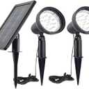SUNLONG Solar Powered Spot Lights Outdoor Waterproof 2 in 1 Bright Solar SpotLights Power Adjustable for Flag Yard Flagpole Landscape Dusk to Dawn 2 x Spots Warm White