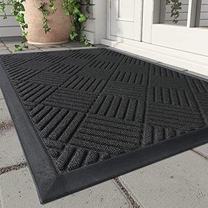 MontVoo-Door Mat Outside Entrance Outdoor Indoor Front Doormat for Entryway-Welcome Mat Durable Rubber Backed Entry Mat Non Slip Dirt Trapper Absorbent, Pack 2