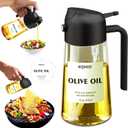 2 in 1 Glass Oil Sprayer & Dispenser,16oz/470ml Olive Cooking, Air Fryer, and Salad, for Kitchen Gadgets and Air Fryer Accessories, w/Stickers (Black)