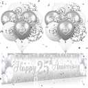 Silver 25th Wedding Anniversary Decorations for Men Women Silver Happy 25th Anniversary Banner and 18Pcs Balloons for 25 Years Wedding Party Decoration Supplies