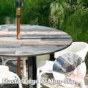 Round Outdoor Tablecloth with Umbrella Hole and Zipper Wood Texture Elastic Table Cover Waterproof Outdoor Table Cloth for Patio Picnic Camping Fits 44-48" Diameter Round Tables