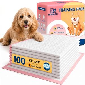 MoMoCo Pink Puppy Pads 23" x 23", 6-Layer Super Absorbent Dog Pee Pads, Leak-Proof Training Pads for Hardwood Floors & Apartments, Flash-Dry Disposable Potty Pads for Puppies & Senior Dogs, 100 Count